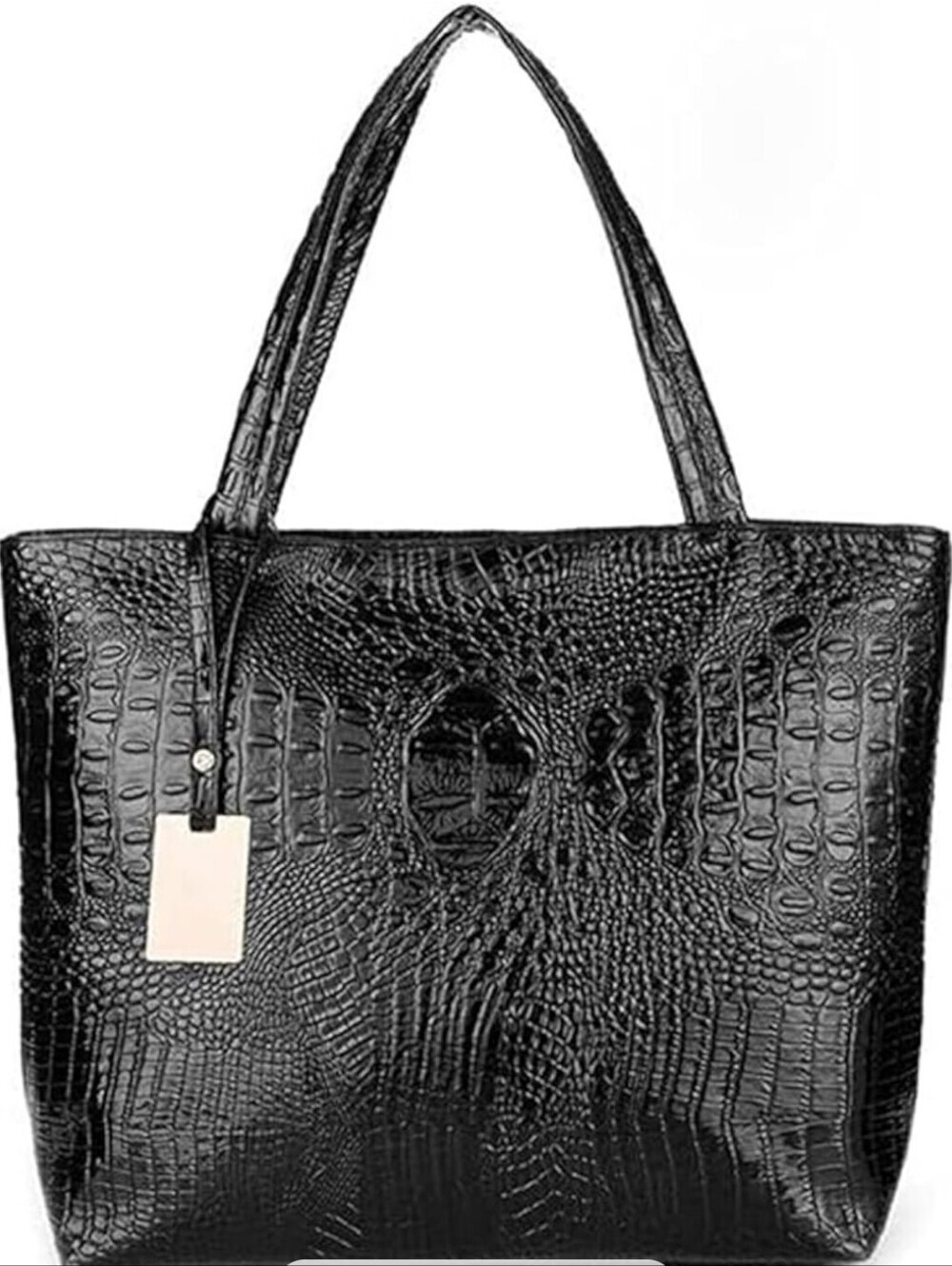 Black Croc-Embossed Tote Bag - Women